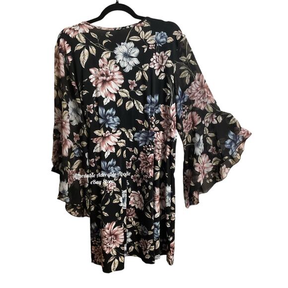 PER SEPTION CONCEPT Dress Plus Size 2X Black Floral Faux Wrap Style - Picture 9 of 9